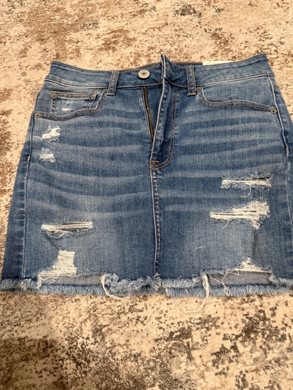 American Eagle Outfitters Blue Distressed Denim Mini Skirt